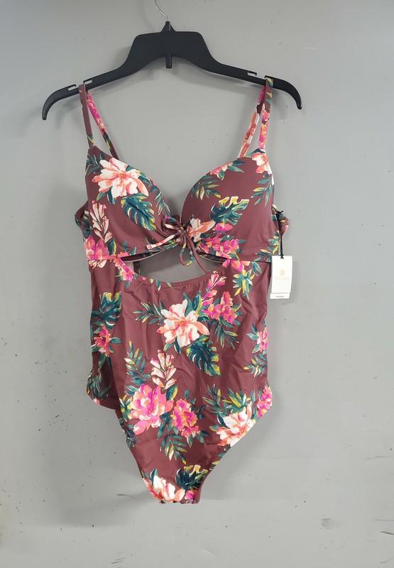Shade & Shore 1 pc Mauve Floral Swimsuit 32DD 32DDD 38B NWT FREE SHIP