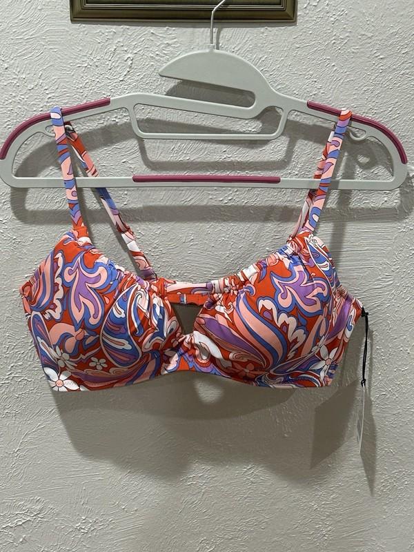 Shade & Shore Groovy Floral Tunnel Front Keyhole Bralette Bikini Top Sz 38B NWT