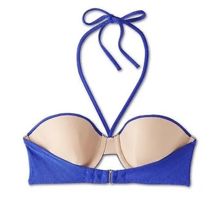 Shade & Shore Women's 34C Bikini Top Blue Lightly Lined Ribbed Halter New