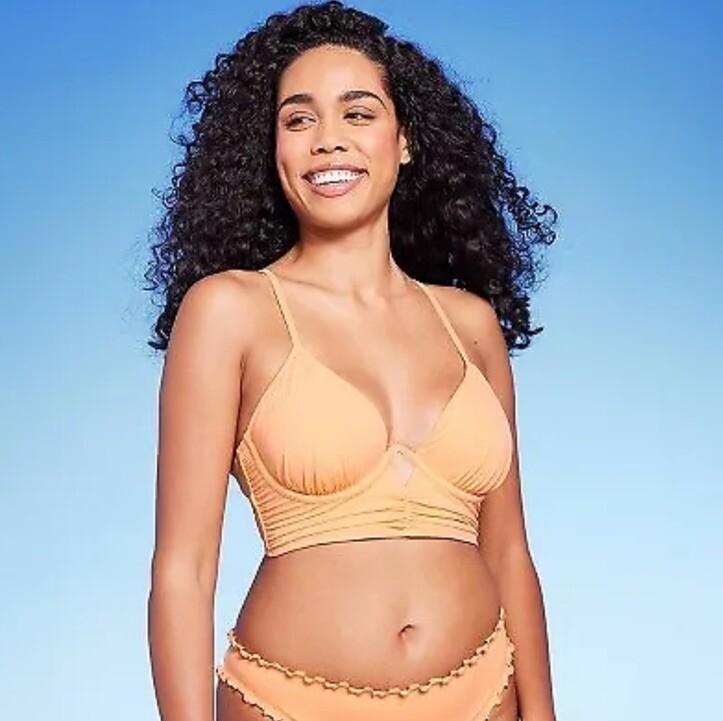 Shade & Shore Women's 34C Bikini Top Orange Peach Shirred Keyhole Underwire New