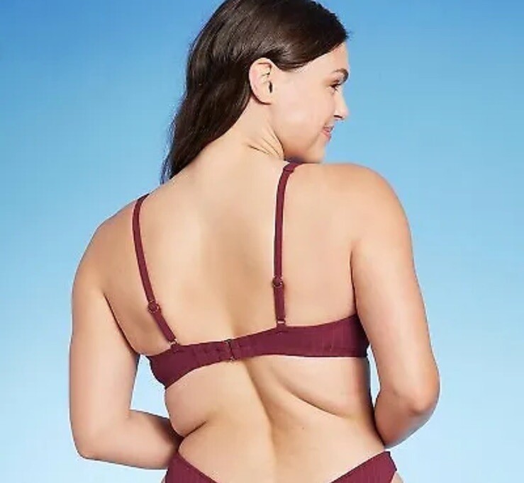 Shade & Shore Women's 36C Bikini Top Dark Red Burgundy Ribbed New