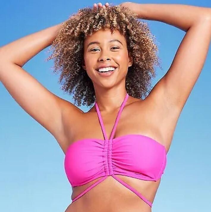 Shade & Shore Women's 8-10 D/DD Bikini Top Pink Strappy Halter Bandeau New