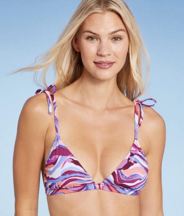 Shade & Shore Women's L Large 12-14 Bikini Top Multicolor Shoulder Tie Triangle