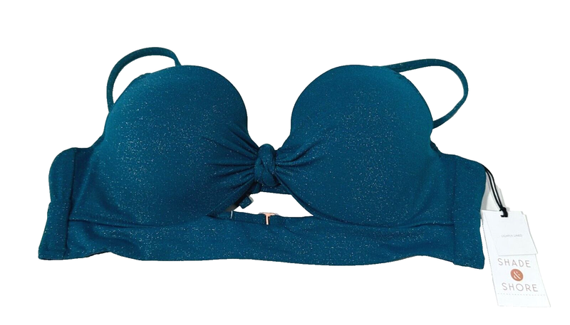 Shade & Shore Women's Lightly Lined Knot-Front Cut Out Bikini Top Size 36B Blue