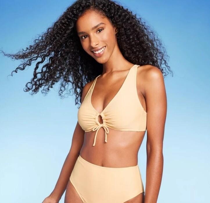 Shade & Shore Women’s M Medium Bikini Top Yellow Lurex Keyhole Tall Triangle New
