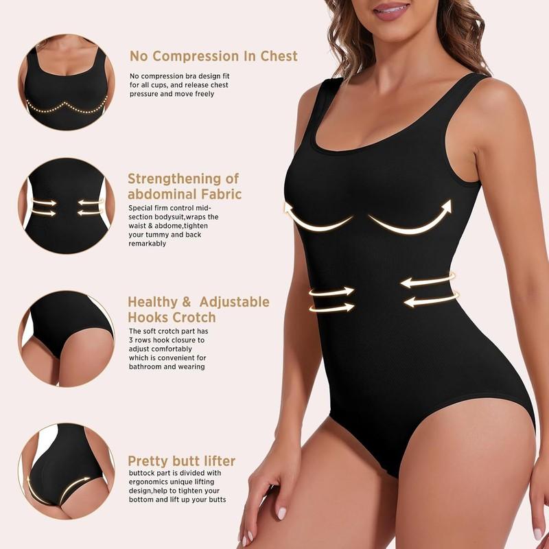 Shapewear Bodysuit For Women Tummy Control Slim Fit Round Neck Full Body Shaper