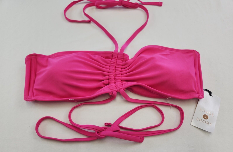 Share & Shore Womens Pink Bandeau Strappy Bikini Swim Top Size L 12-14 Halter