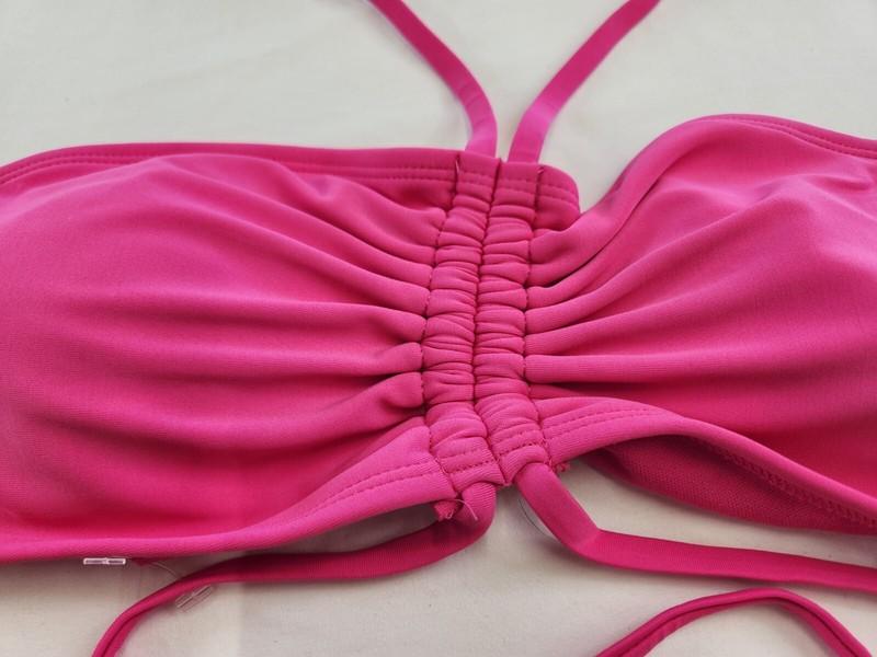Share & Shore Womens Pink Bandeau Strappy Bikini Swim Top Size L 12-14 Halter