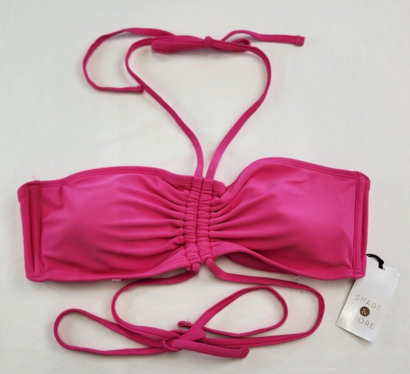 Share & Shore Womens Pink Bandeau Strappy Bikini Swim Top Size L 12-14 Halter