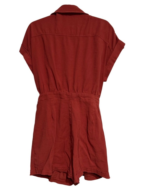 She + Sky Women's L Romper Rust Button-Front Belted Preppy Boho Casual