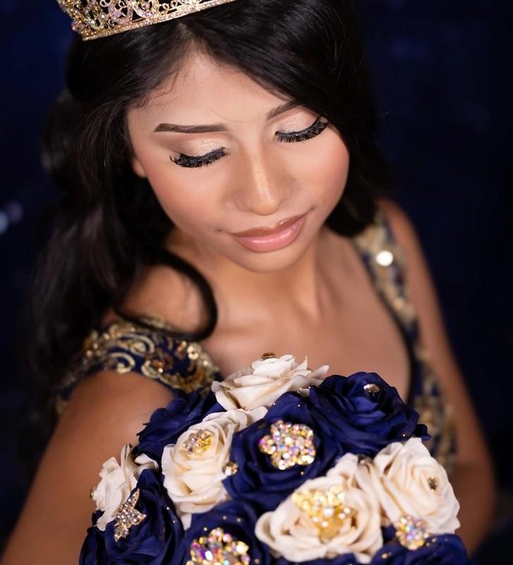 Shiny Navy Blue Ball Gown Quinceanera Dress Gold Applique Beading Corset Sweet16
