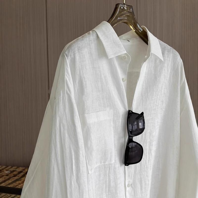 Shirt Linen Slightly Transparent Cotton And Linen Top Thin Shirt White Loose Top