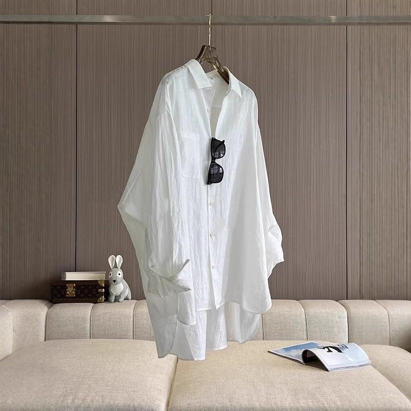 Shirt Linen Slightly Transparent Cotton and Linen Top Thin Shirt White Loose Top