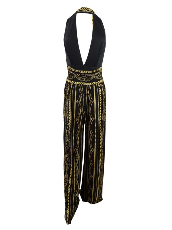 Sho Women's Plunging Chain-Print Jumpsuit (XS Gold Chain)