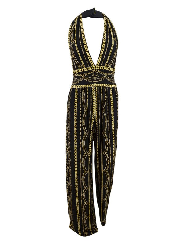 Sho Women's Plunging Chain-Print Jumpsuit (XS Gold Chain)