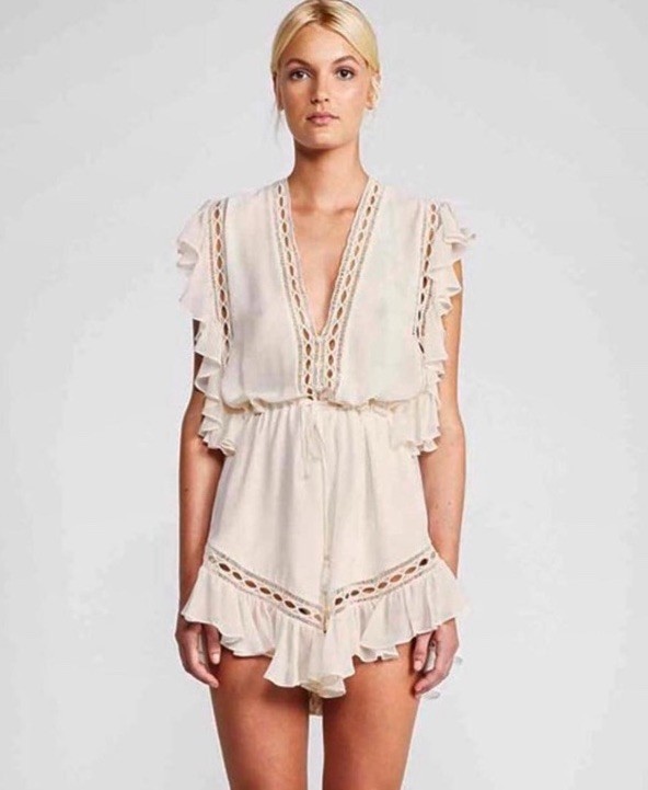 Shona Joy Ivory Ruffle Playsuit Romper - Size AUS 10 / US 6 – Boho Lace Detail