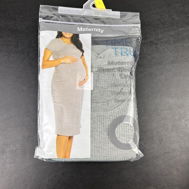 Short Sleeve Maternity Dress Semi Fitted Gray Pull Over Time and Tru