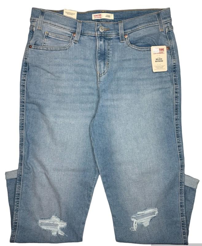 Signature By Levi Strauss #11380 NEW Women's Mid-Rise Boyfriend Distressed Jeans