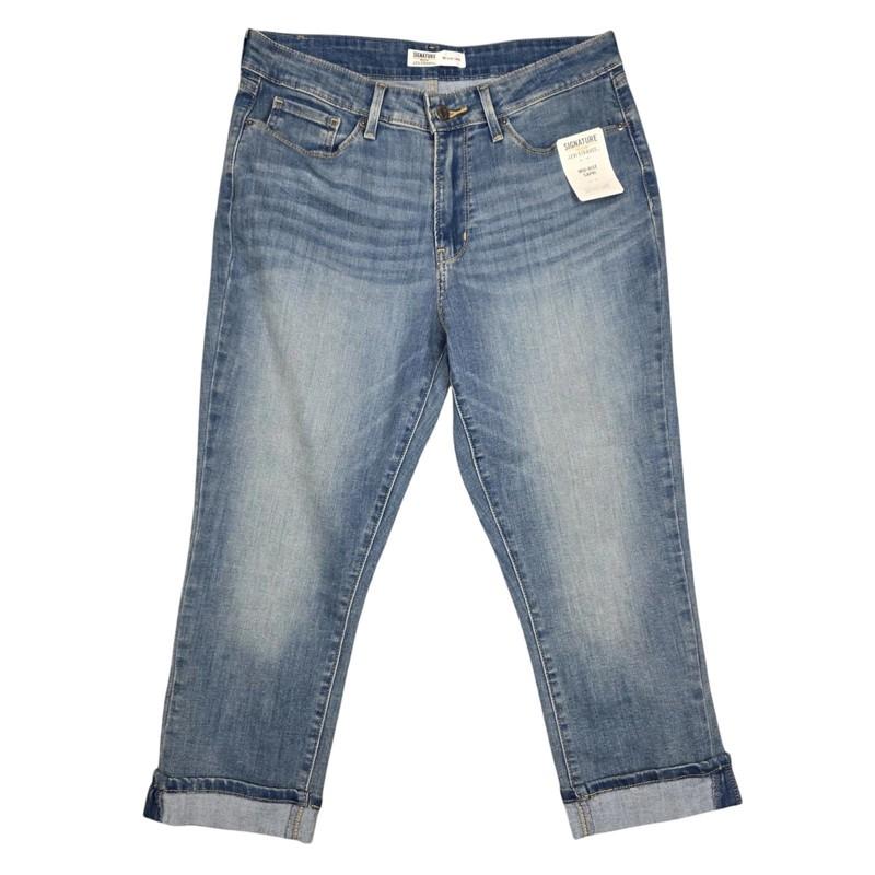 Signature Levi Strauss & Co Capri Womens 12 Gold Cuffed Stretch Blue Jeans 32x22