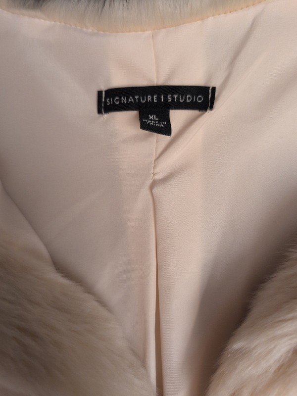 Signature Studio Womens Vest Xl Cream Faux Fur Soft Open Front Bohemian Hip