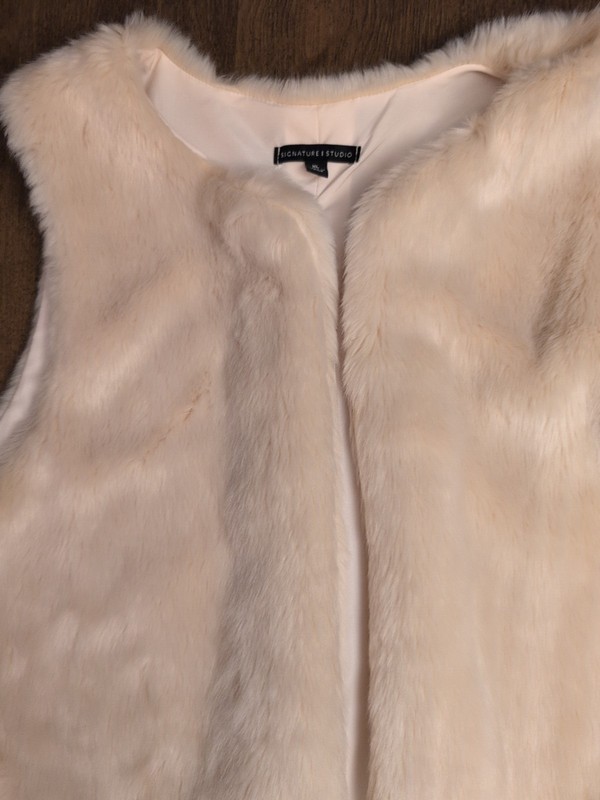 Signature Studio Womens Vest Xl Cream Faux Fur Soft Open Front Bohemian Hip