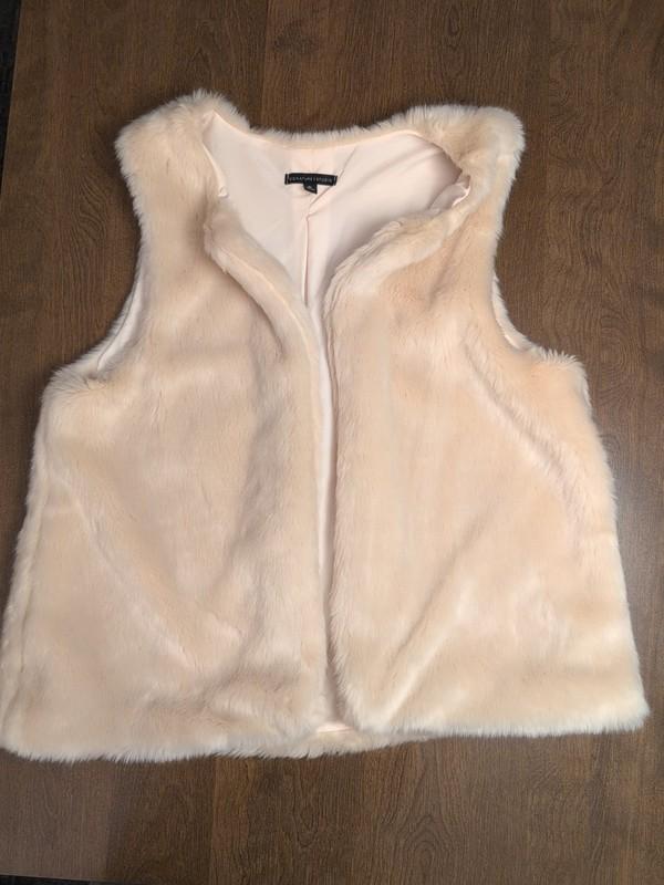 Signature Studio Womens Vest Xl Cream Faux Fur Soft Open Front Bohemian Hip