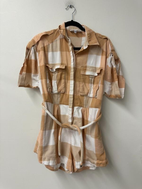 SIGNIFICANT OTHER Frida Romper In Caramel Check Size 8 AU RRP 290 WITH DEFECTS