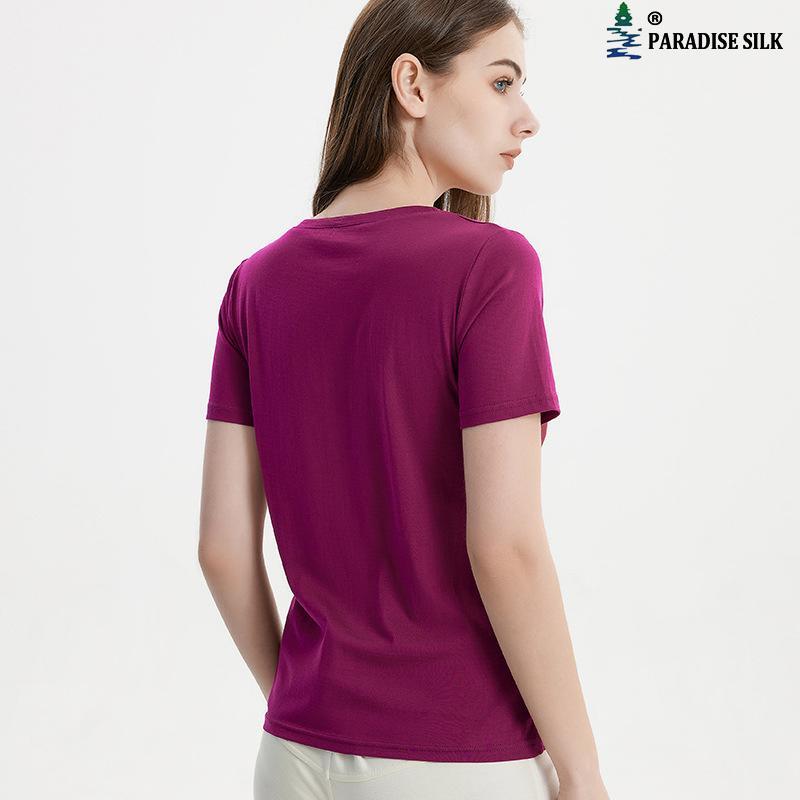 Silk/Cotton Knitted Base Top Women Summer Short-sleeved T-shirt Loose Tee Rou