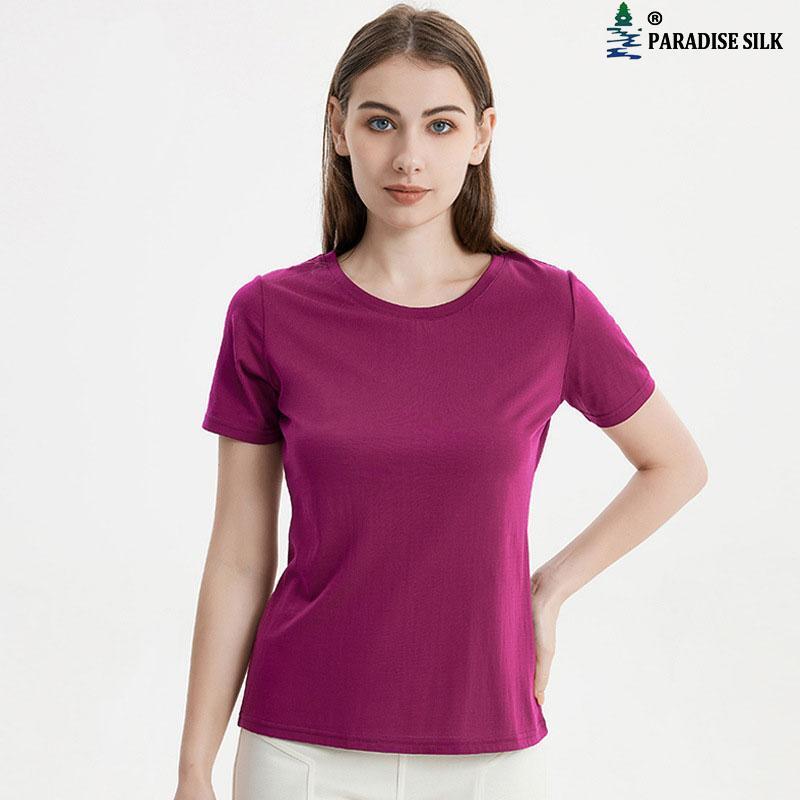 Silk/Cotton Knitted Base Top Women Summer Short-sleeved T-shirt Loose Tee Rou