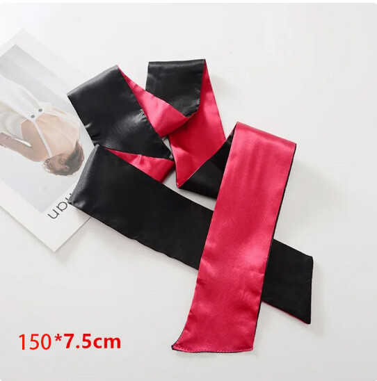 Silk Satin Blindfold Sexy Eye Cover Reversible Glossy Ribbon Black Red Women