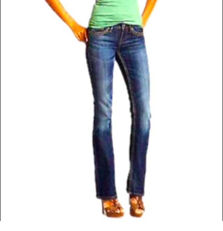 Silver Aiko Slim Bootcut Dark Wash Mid Rise Embroidered Western Blue Jeans 26