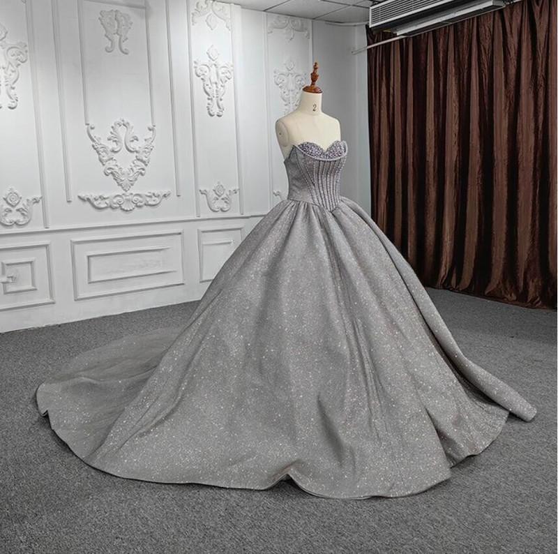 Silver Grey Quinceanera Dresses Ball Gown Sparkly Sweetheart Crystal Sweet 16