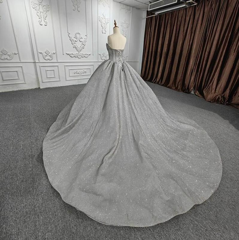Silver Grey Quinceanera Dresses Ball Gown Sparkly Sweetheart Crystal Sweet 16