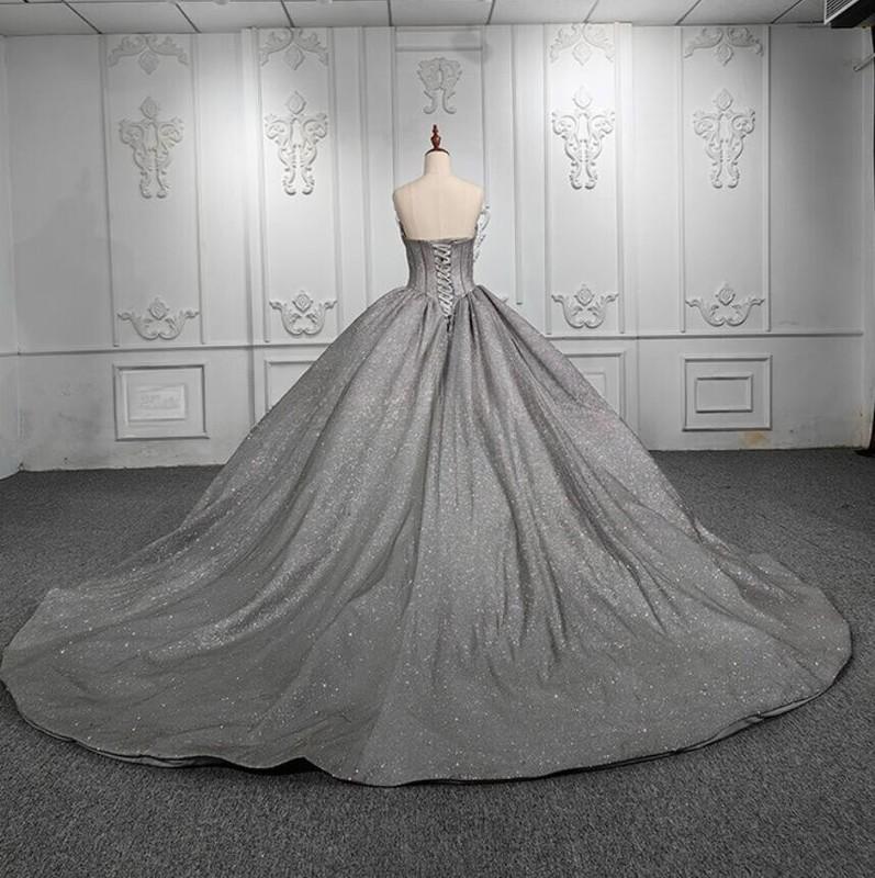 Silver Grey Quinceanera Dresses Ball Gown Sparkly Sweetheart Crystal Sweet 16