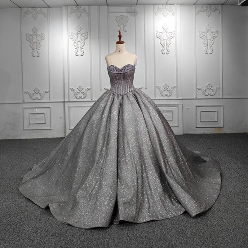 Silver Grey Quinceanera Dresses Ball Gown Sparkly Sweetheart Crystal Sweet 16