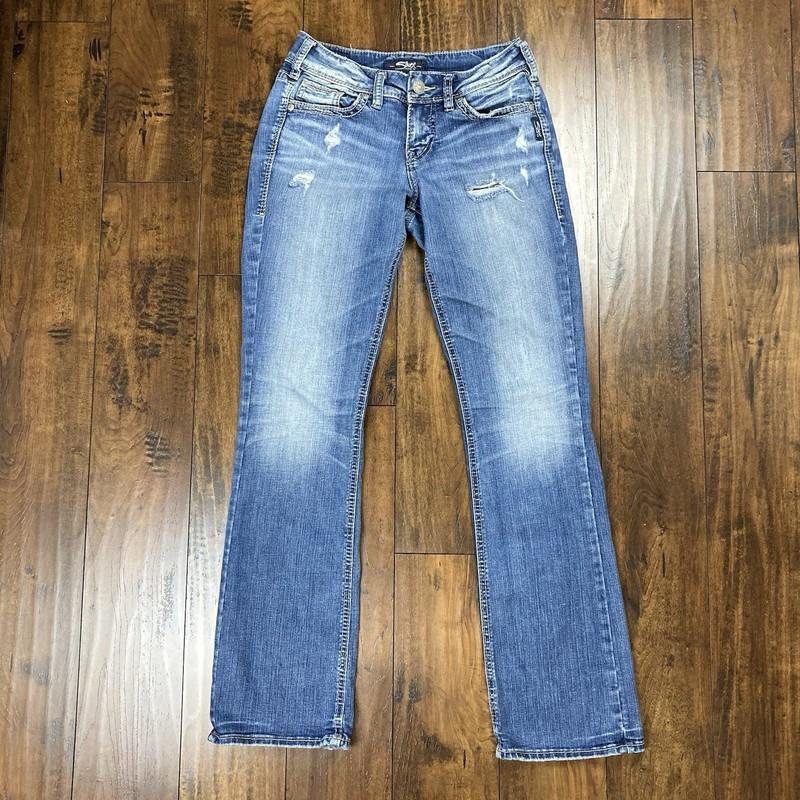 Silver Jeans Suki Slim Boot Women’s Size 26x33 Distressed Style Western Glove