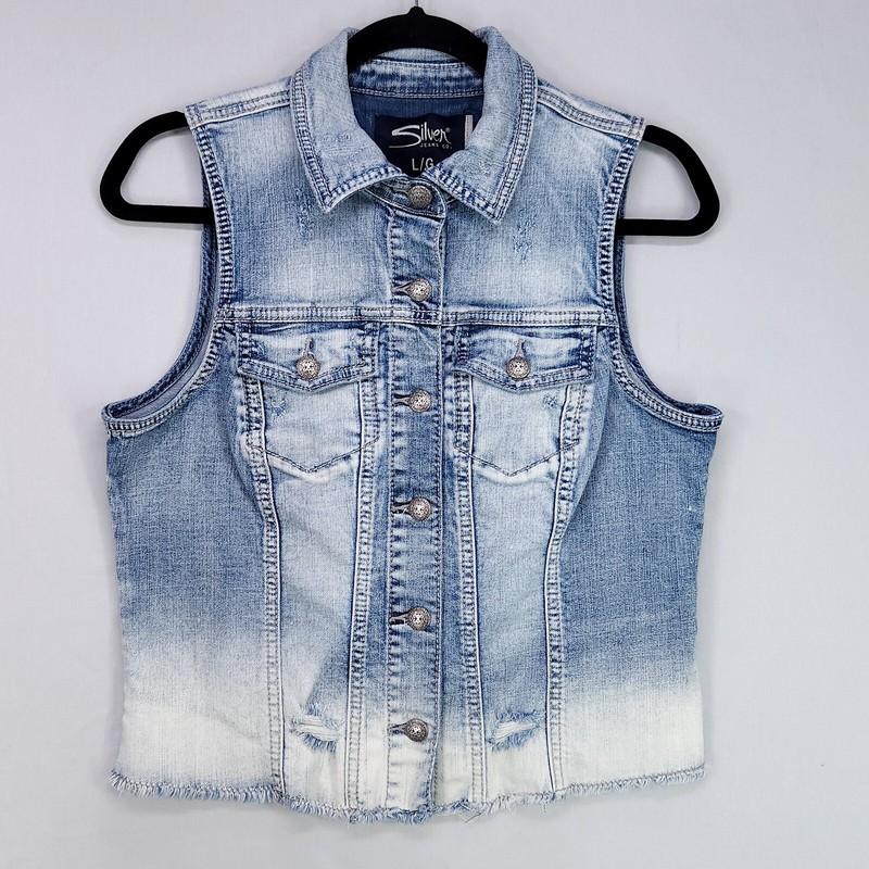 Silver Jeans Women's Denim Vest Size Large Distressed Raw Hem Grunge Y2K