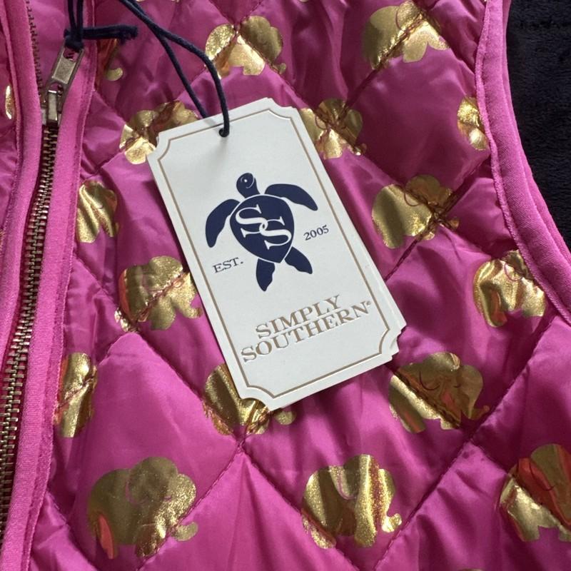 Simply Southern NWT Women's Size Small Quilted Puffer Vest Jacket Pink Gold