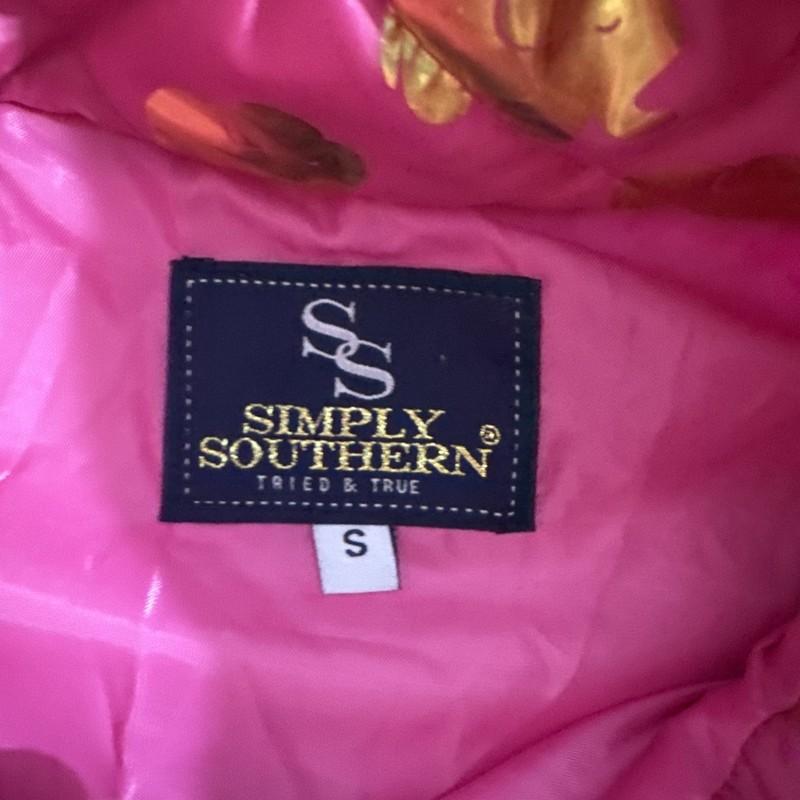 Simply Southern NWT Women's Size Small Quilted Puffer Vest Jacket Pink Gold