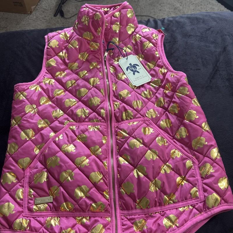 Simply Southern NWT Women's Size Small Quilted Puffer Vest Jacket Pink Gold