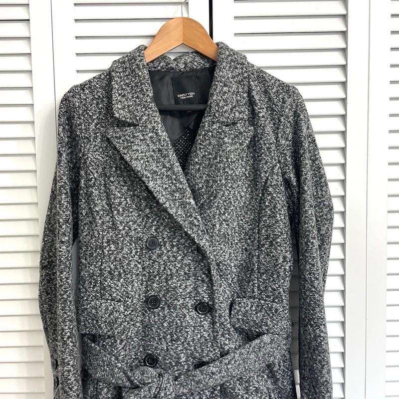 Simply Vera Wang Trench Coat Women’s Small Gray Black Marled Belted Fall Notched