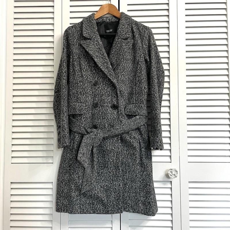 Simply Vera Wang Trench Coat Women’s Small Gray Black Marled Belted Fall Notched