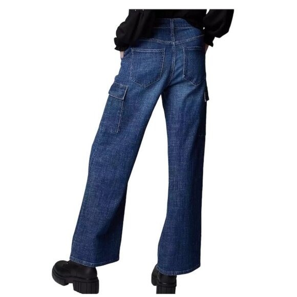Simply Vera Wang Womens High Rise Dark Cargo Utility Wide Leg Jeans Sz 6 New