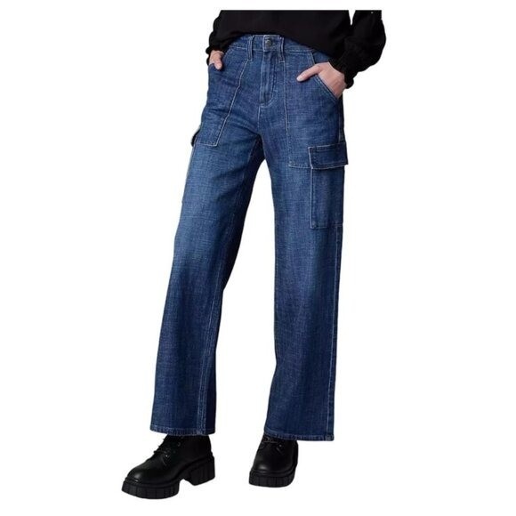 Simply Vera Wang Womens High Rise Dark Cargo Utility Wide Leg Jeans Sz 6 New