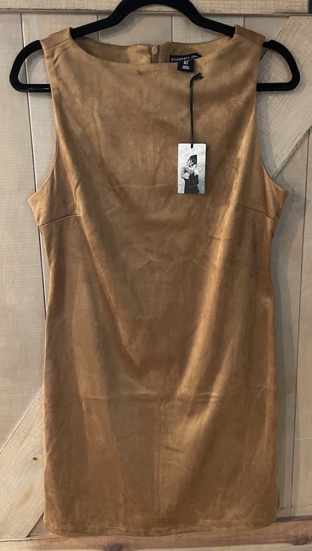 Sincerely Jules Faux Suede Sheath Dress Size L Brown Sleeveless Dress NWT