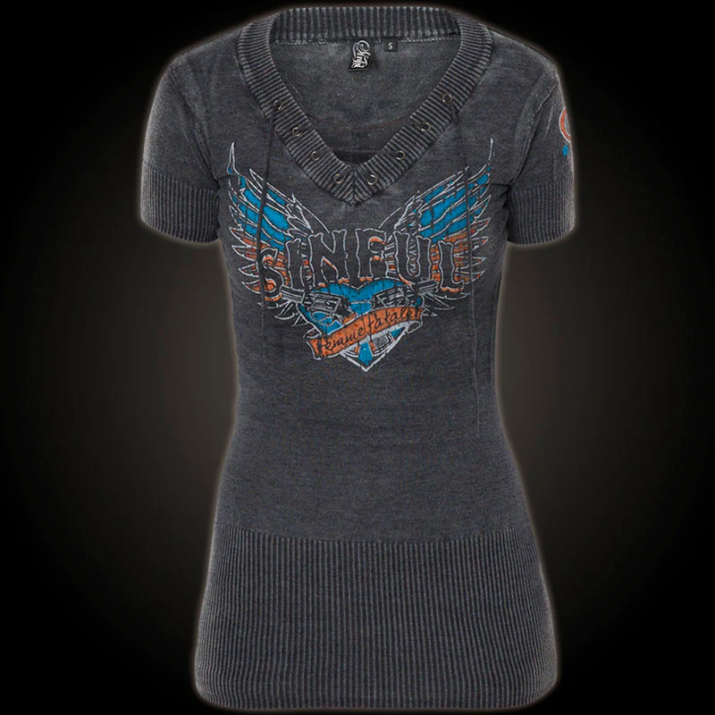 Sinful By Affliction Women's Sweater Dress ISLA Biker Tattoo