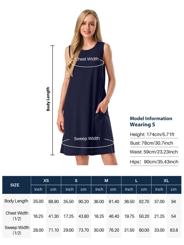 SIORO Women Merino Wool Nightgown Sleeveless Sleepwear Knee-Length Lounge Dress