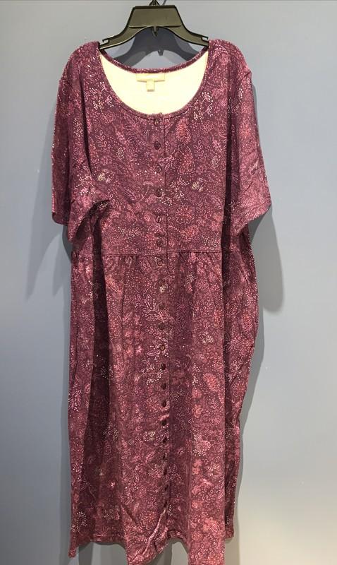 Size 22/24 1X Purple Button Front House Dress With Pockets Woman Within