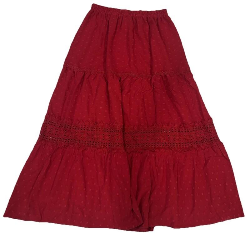 Size 2XL - Women’s Red Long Skirt With Lace Design