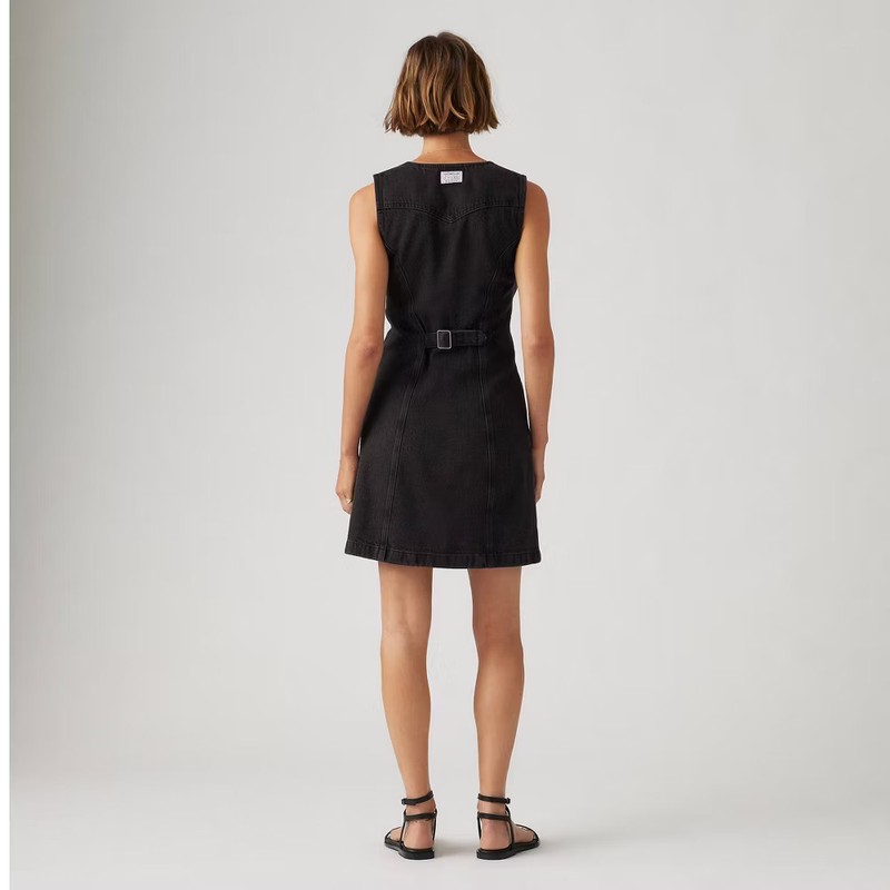 Size LARGE Levi's Women's Vianna Vest Dress - BLACK Denim